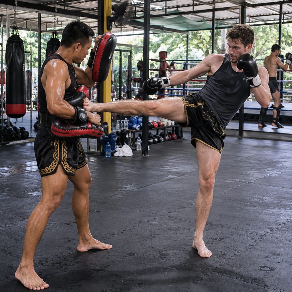 Foreign visitor participating in Muay Thai training in Thailand under the DTV Visa program