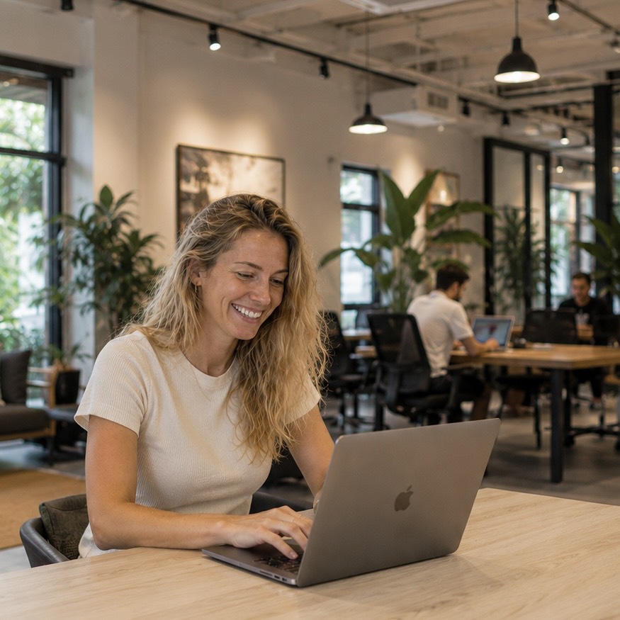 Digital nomad working remotely from a cafe in Thailand